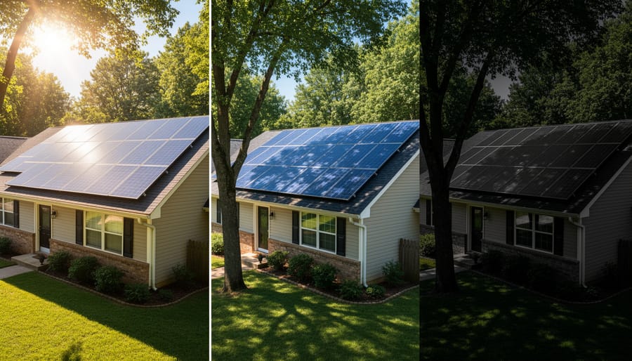 Home with solar panels showing impact of tree shade on roof surface