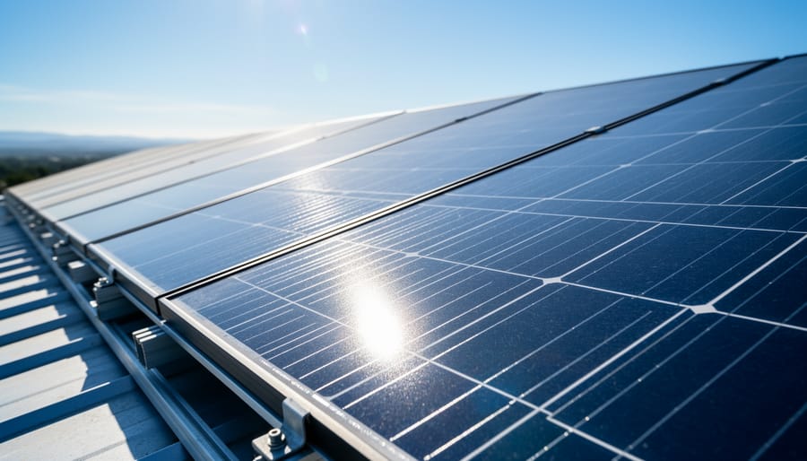 Close-up detail of solar panel photovoltaic cells and surface texture