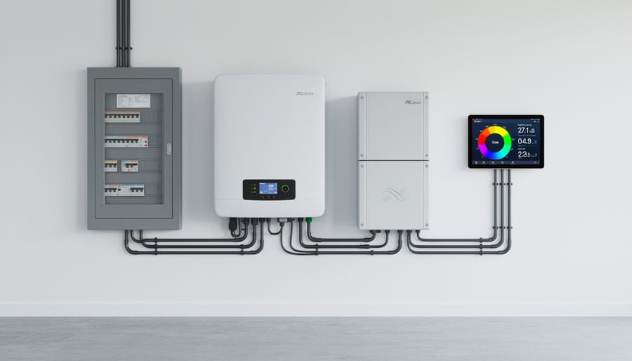 Solar inverter or monitoring unit mounted indoors on a wall